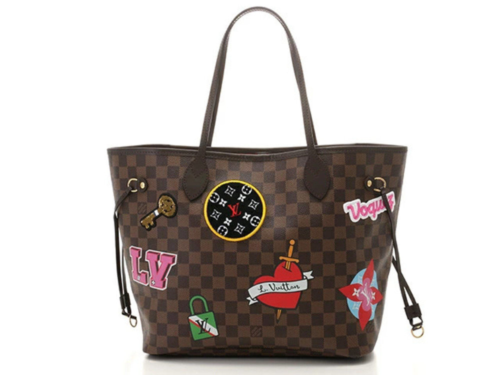 LOUIS VUITTON Neverfull Tote Bag Patches Damier